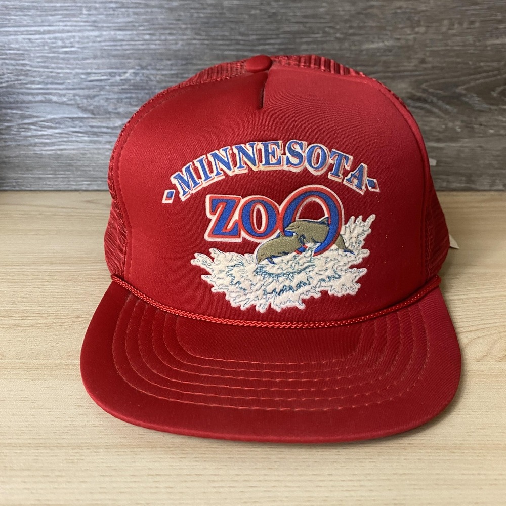 Vintage Minnesota Zoo Hat Cap Snap Back Red Mesh Trucker Embroidered Mens 80s